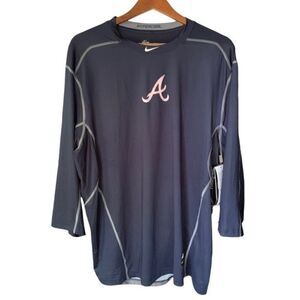 Nike Pro Combat Atlanta Braves Drifit Hypercool Navy Long Sleeve   Sz XXL